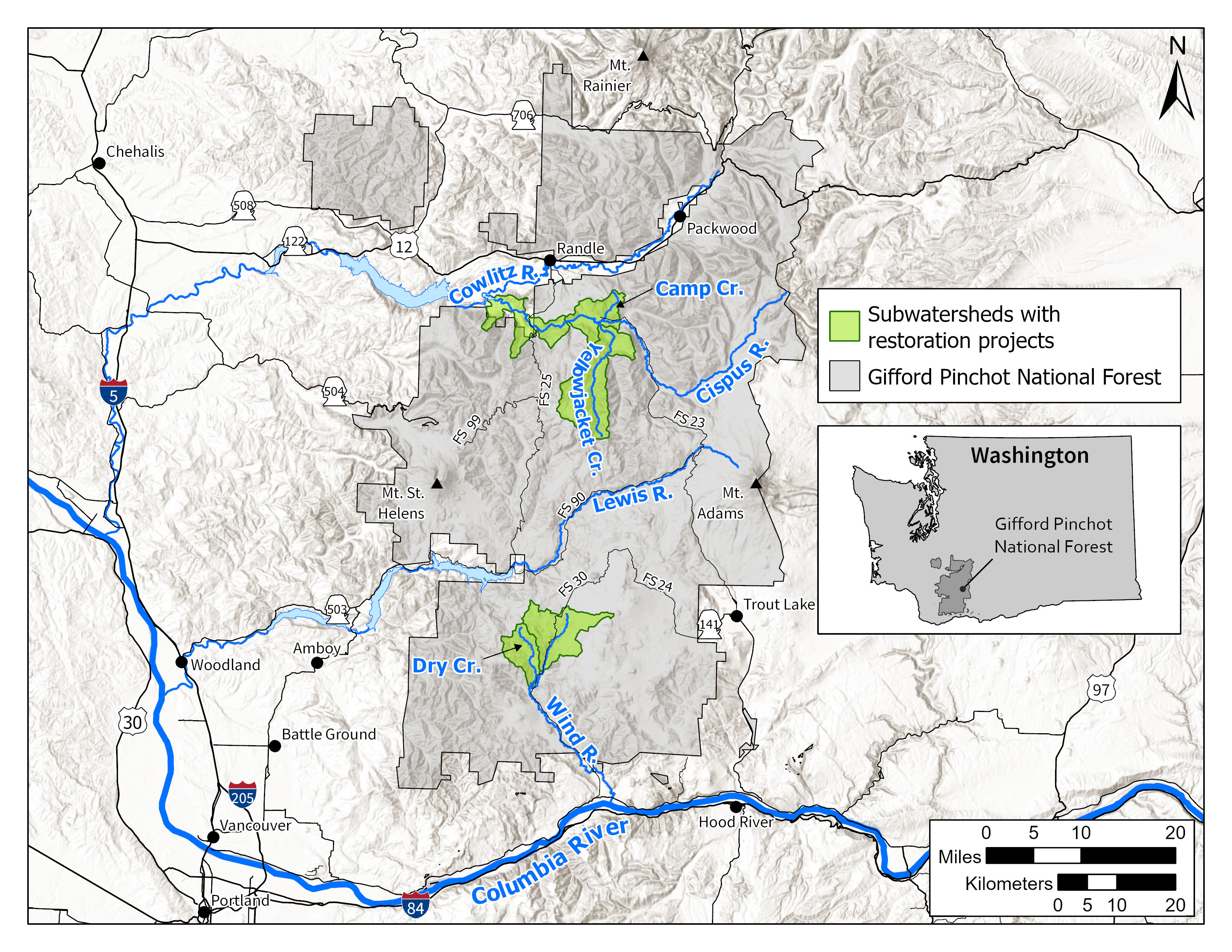 a map of the Gifford Pinchot National Forest
