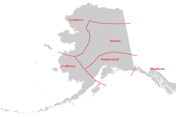 Alaska divided into region for the purpose of the regional drought discussions. 