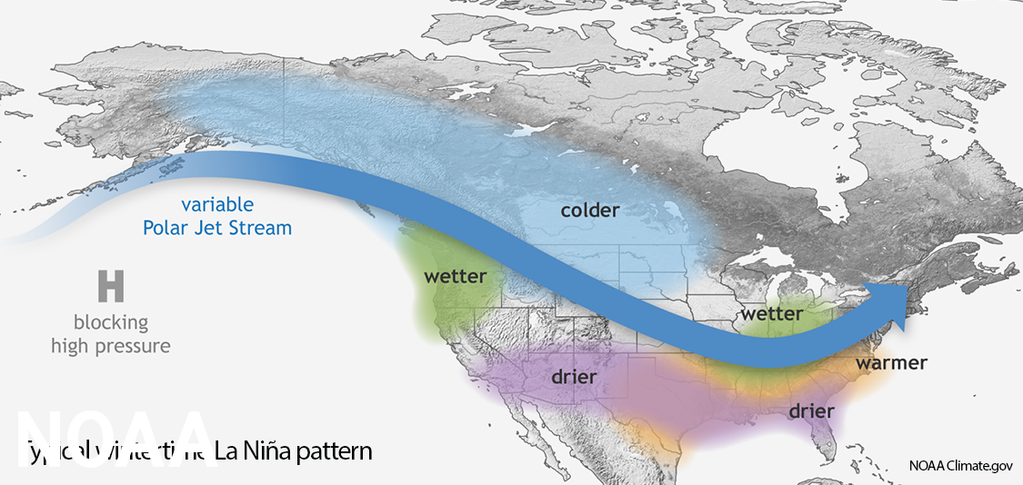 Map of La Nina weather pattern