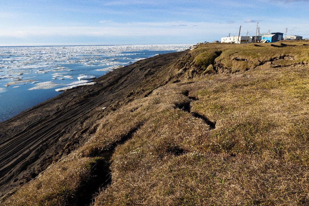 Arctic land slumps into the Bering Sea in Alaska