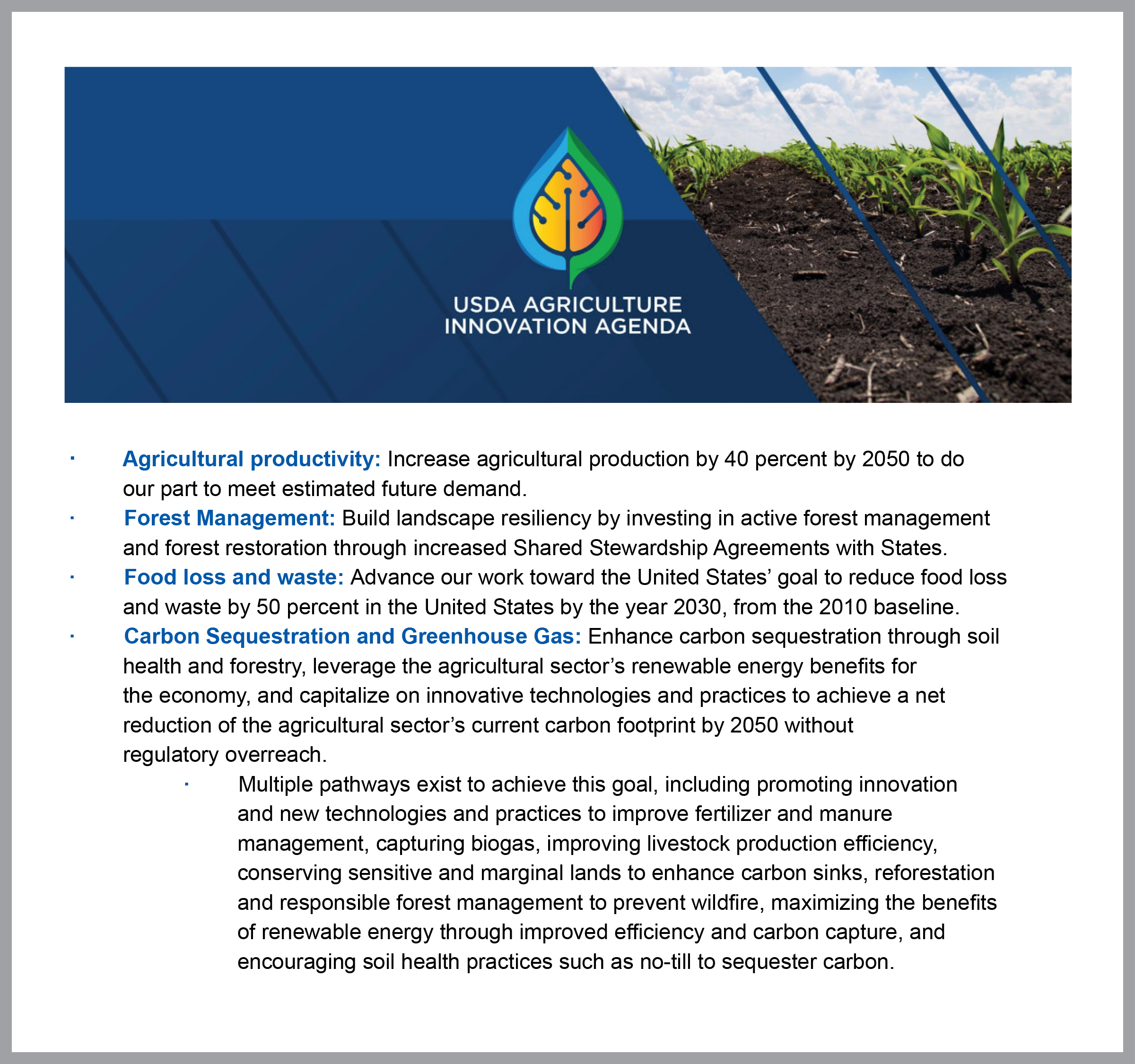 USDA Agriculture Innovations Agenda Excerpt