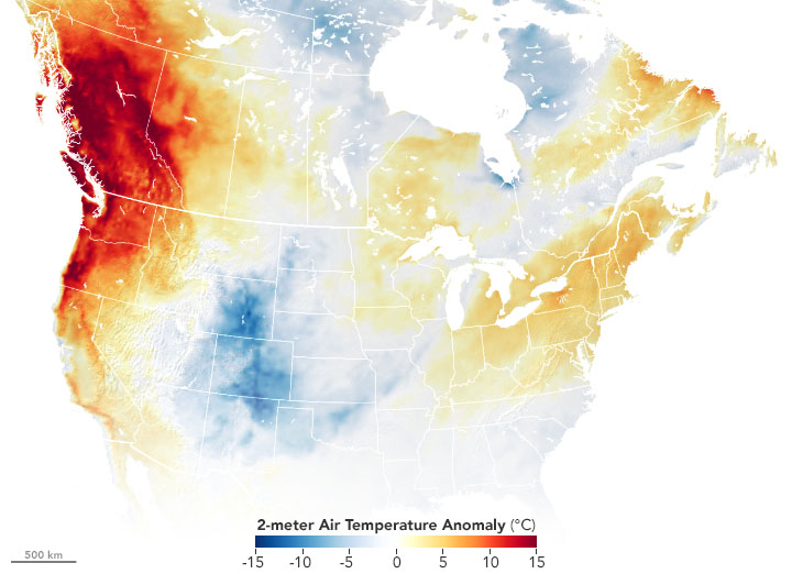 Map of heat anomaly during northwest heat wave