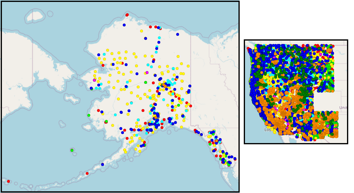 Screenshot of the amount of data shown for OWWLS in Alaska compared to OWWLS in the Continental U.S.