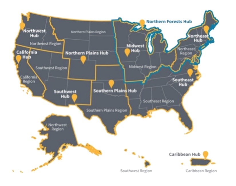 map of USDA Climate Hubs