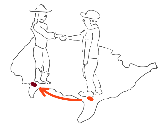A picture containing an outline of the us map and an outline of two people shaking hands.