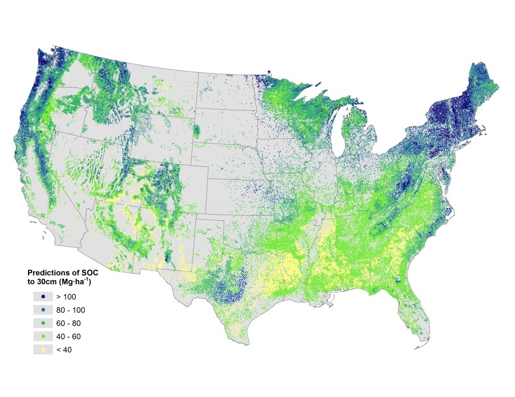 Map of soil carbon stocks from the paper by Domke et al., 2017.