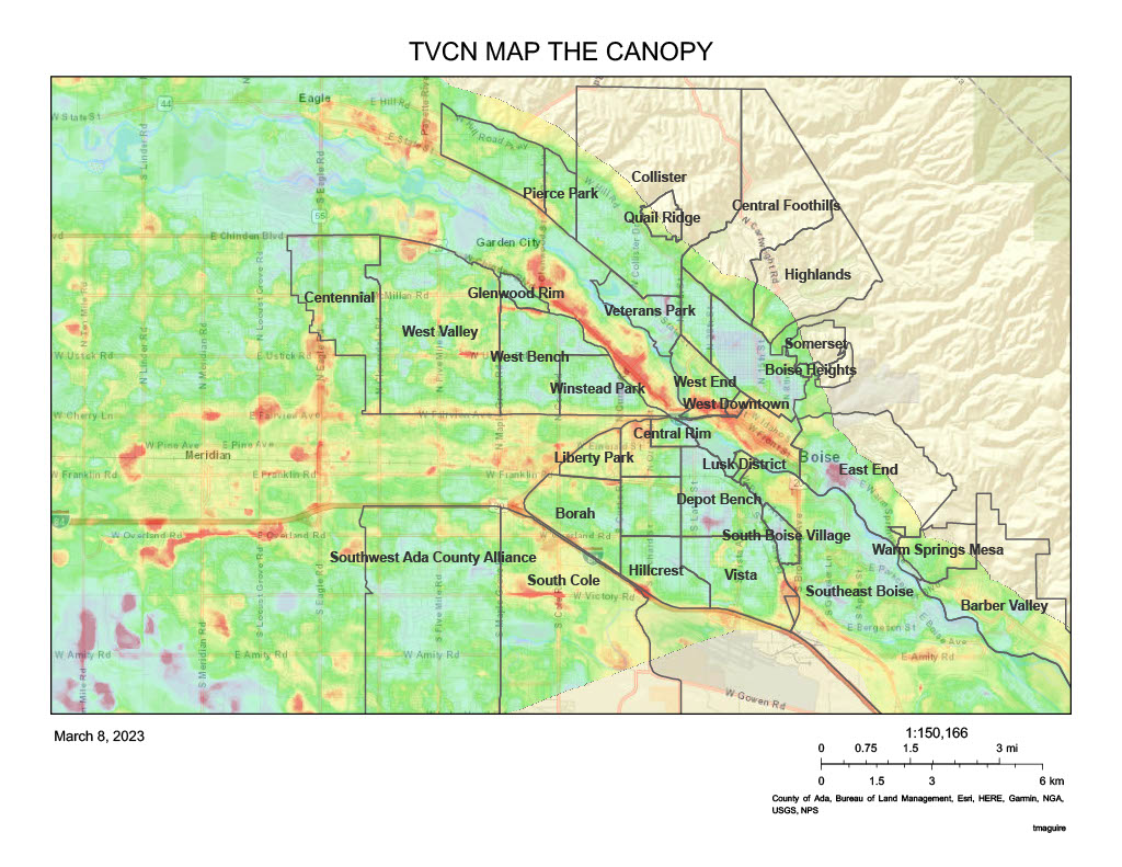 Treasure Valley Canopy urban heat map of Boise, Idaho on an August evening.