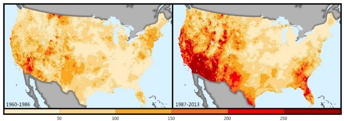 Cumulative Drought Severity Index (meteorological drought) compared over two time periods (1960–1986 and 1987–2013)