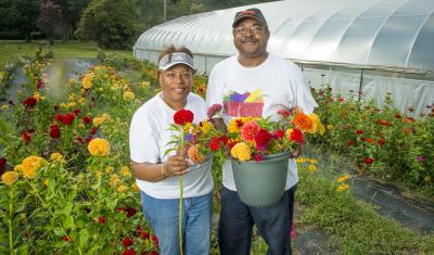 Thomas and Anita Roberson (both U.S. Army Vets) operate the Roberson Farm Tour in Fredericksburg, Virginia. The Robersons operate a 10-acre farm where they produce vegetables, fruit, honey and flowers.