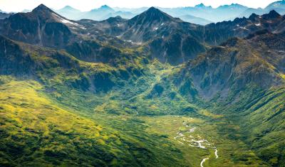 Lush green mountains in the Kodiak National Wildlife Refuge