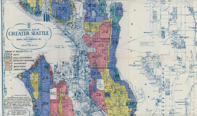 A map of redlined communities in Seattle, Washington.