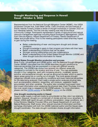  Drought Monitoring and Response in Hawaii Kauai