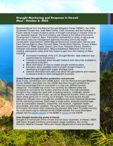  Drought Monitoring and Response in Hawaii Maui