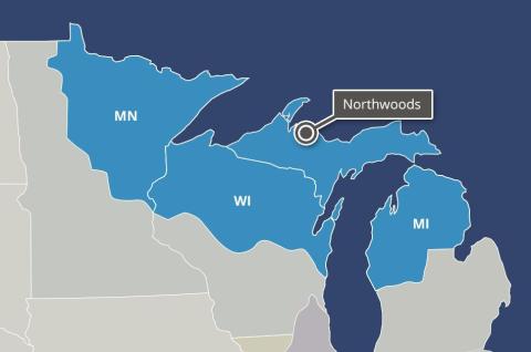 Map depicting vulnerability assessment area for the Northwoods