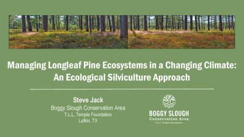 Title slide for Managing Longleaf Pine Ecosystems in a Changing Climate: An Ecological Silviculture Approachpresentation