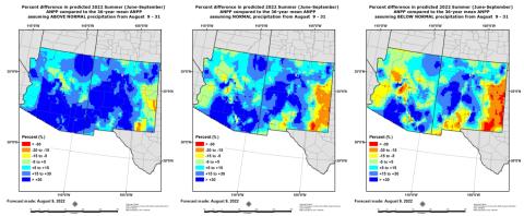 Grass-Cast forage productivity predictions for the Southwest,  August 9, 2022