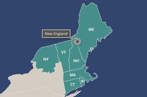 Map highlighting northern NY, VT, MA, CT, RI, NH, and ME.
