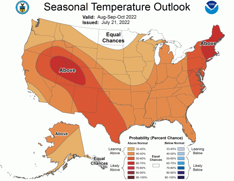 National Weather Service official 90 day outlook for temperature ( August, September, October)