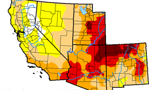 August 2018 Drought in the Southwest as mapped by the US Drought Monitor 