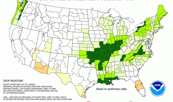 map of us with crop moisture data